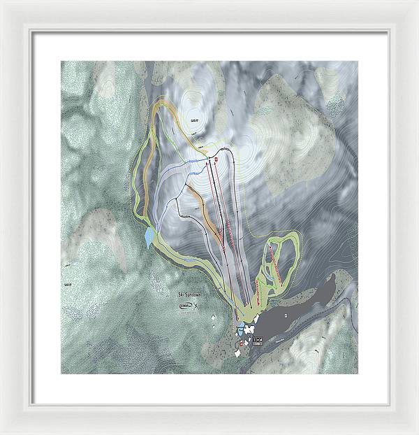 Ski Sundown Ski Trail Map - Framed Print - Powderaddicts