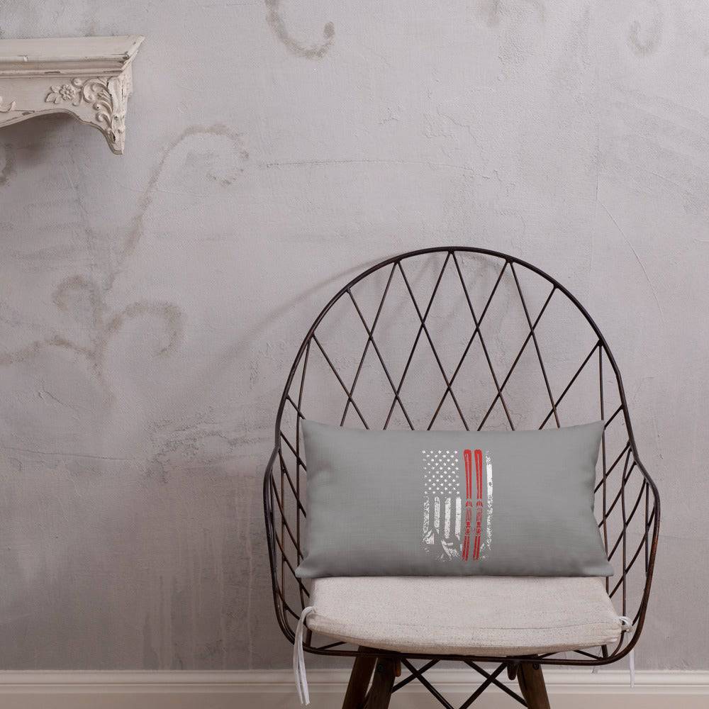 Ski USA Flag Grey Premium Pillow - Powderaddicts