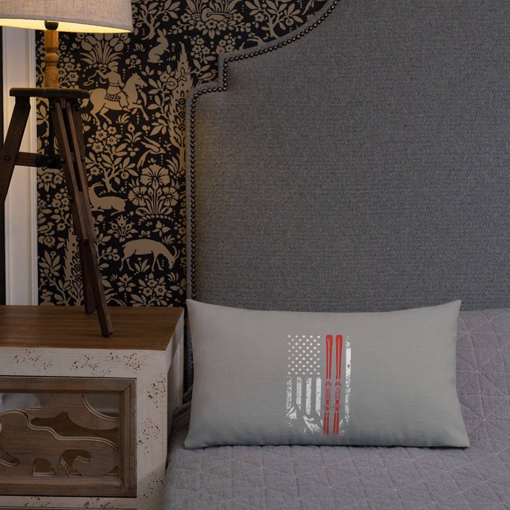 Ski USA Flag Grey Premium Pillow - Powderaddicts