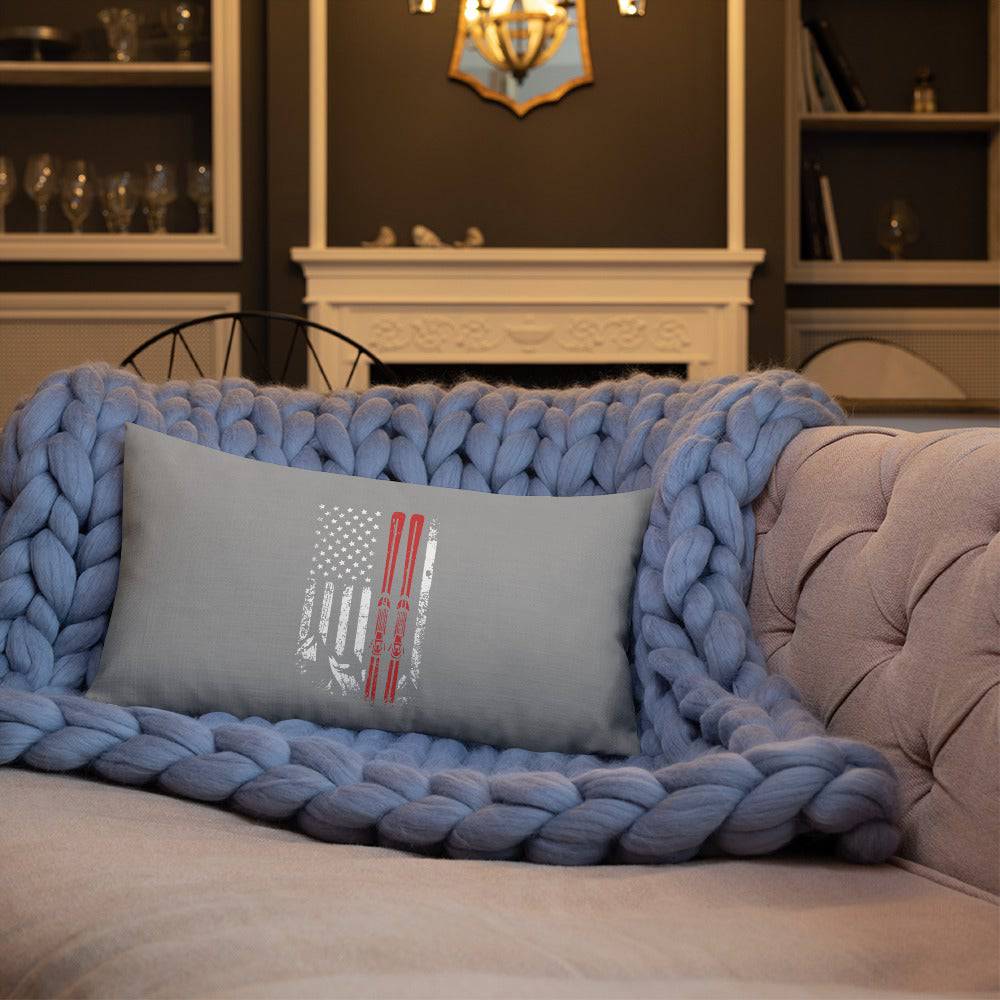 Ski USA Flag Grey Premium Pillow - Powderaddicts
