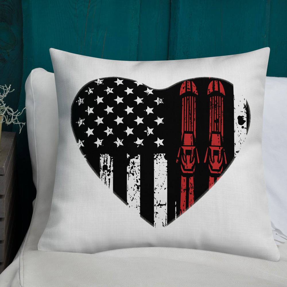 Ski USA Flag Heart Premium Pillow - Powderaddicts