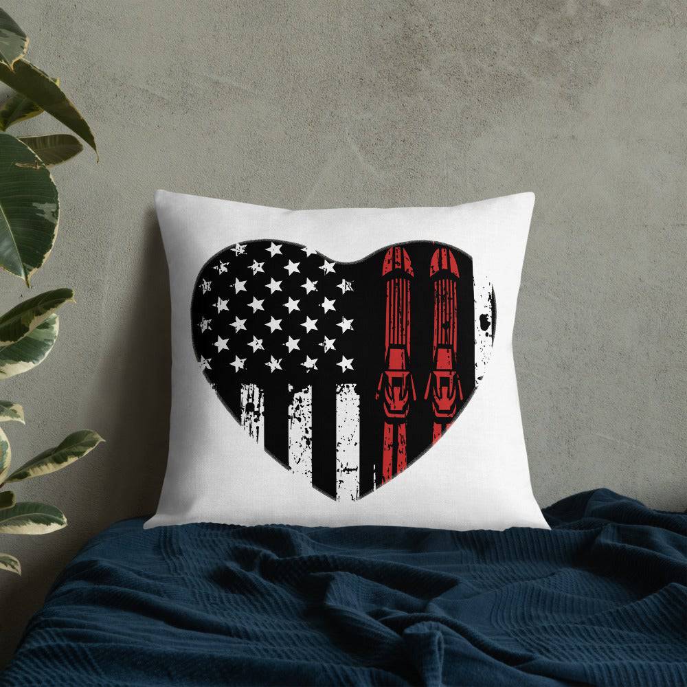 Ski USA Flag Heart Premium Pillow - Powderaddicts