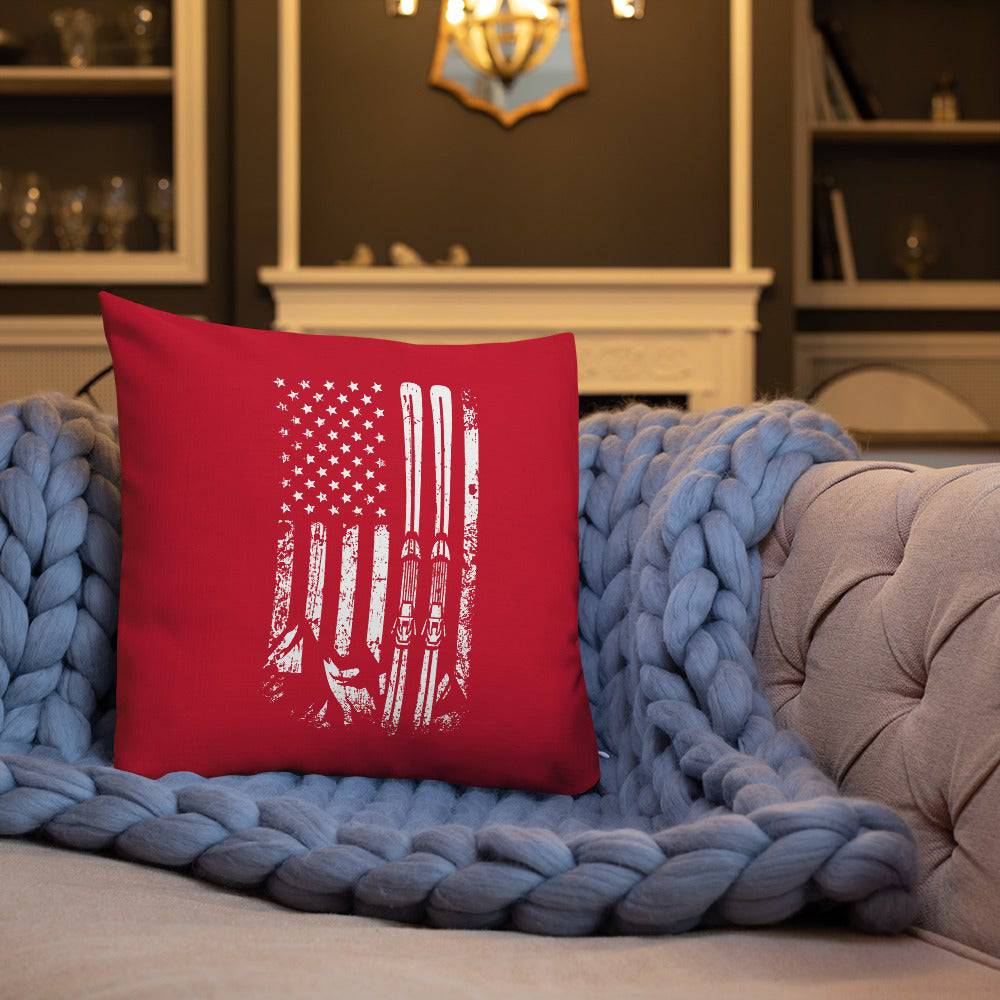 Ski USA Flag Red Premium Pillow - Powderaddicts