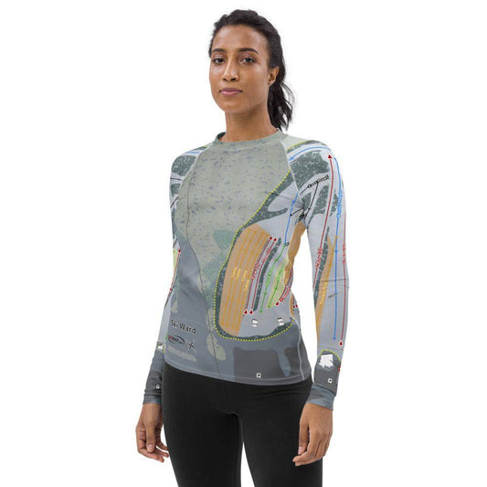 Ski Ward, Massachusetts Ski Trail Map Women's Base Layer Top - Powderaddicts