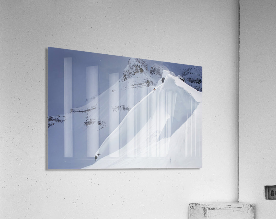 Skier On Crest Of Big Drop, Dwarfed By Mountain; Canada, British Columbia, Icefall Lodge - Powderaddicts