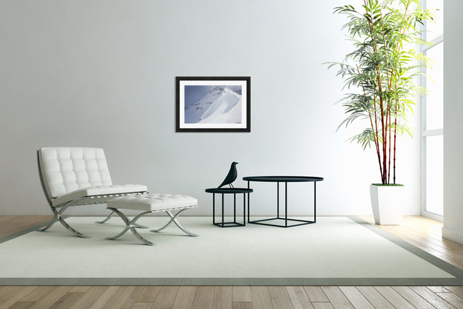 Skier On Crest Of Big Drop, Dwarfed By Mountain; Canada, British Columbia, Icefall Lodge - Powderaddicts