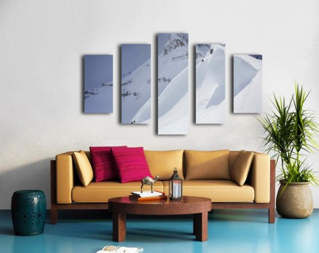 Skier On Crest Of Big Drop, Dwarfed By Mountain; Canada, British Columbia, Icefall Lodge - Powderaddicts