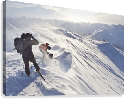 Skiers Prepare To Ski Down Peak 4940 In High Wind And Blowing Snow, Turnagain Pass, Kenai Mountains, Winter In Southcentral Alaska - Powderaddicts