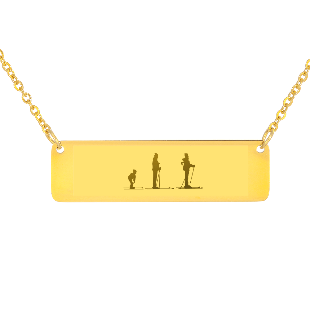 Skiing Family - 1 Mom, 1 Dad, 1 Child | Personalized Bar Pendant Necklace - Powderaddicts