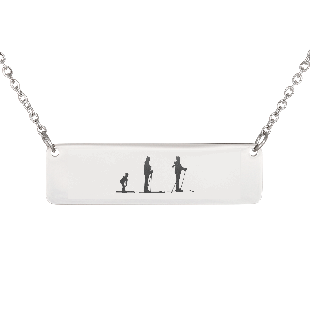Skiing Family - 1 Mom, 1 Dad, 1 Child | Personalized Bar Pendant Necklace - Powderaddicts