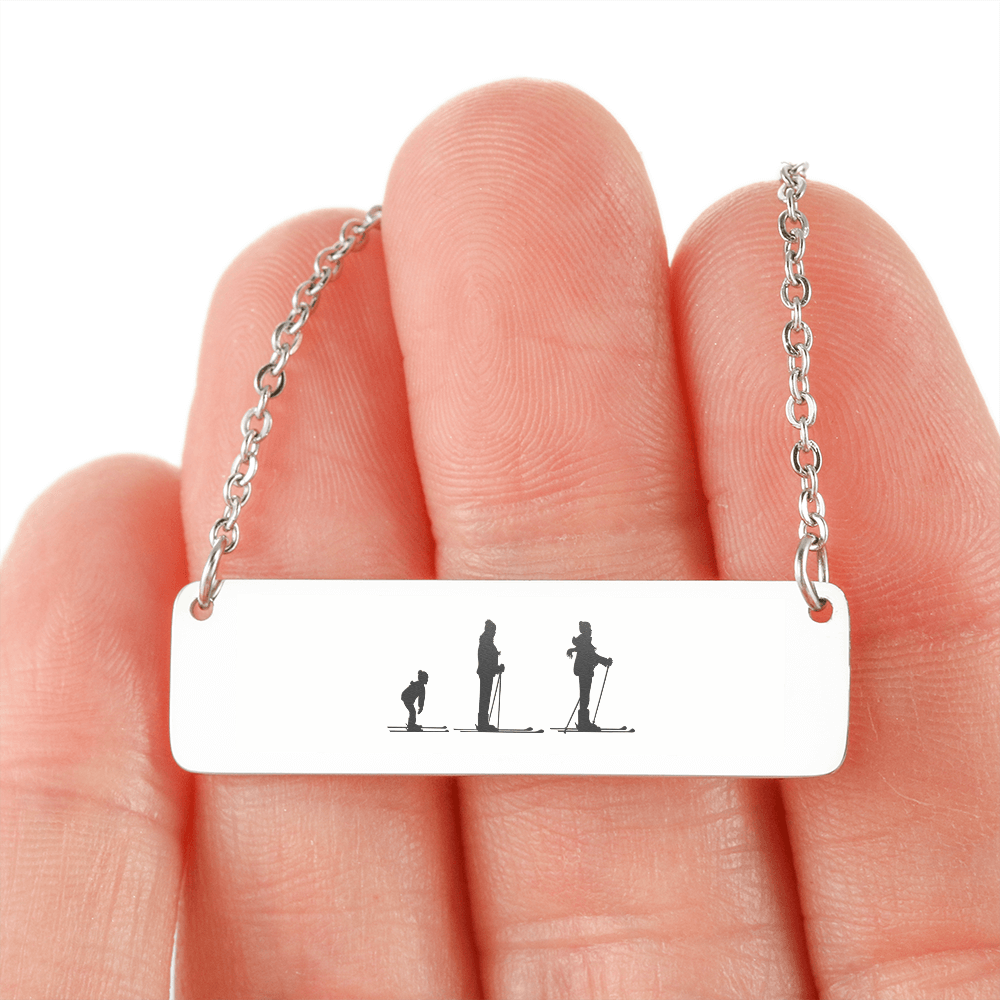 Skiing Family - 1 Mom, 1 Dad, 1 Child | Personalized Bar Pendant Necklace - Powderaddicts