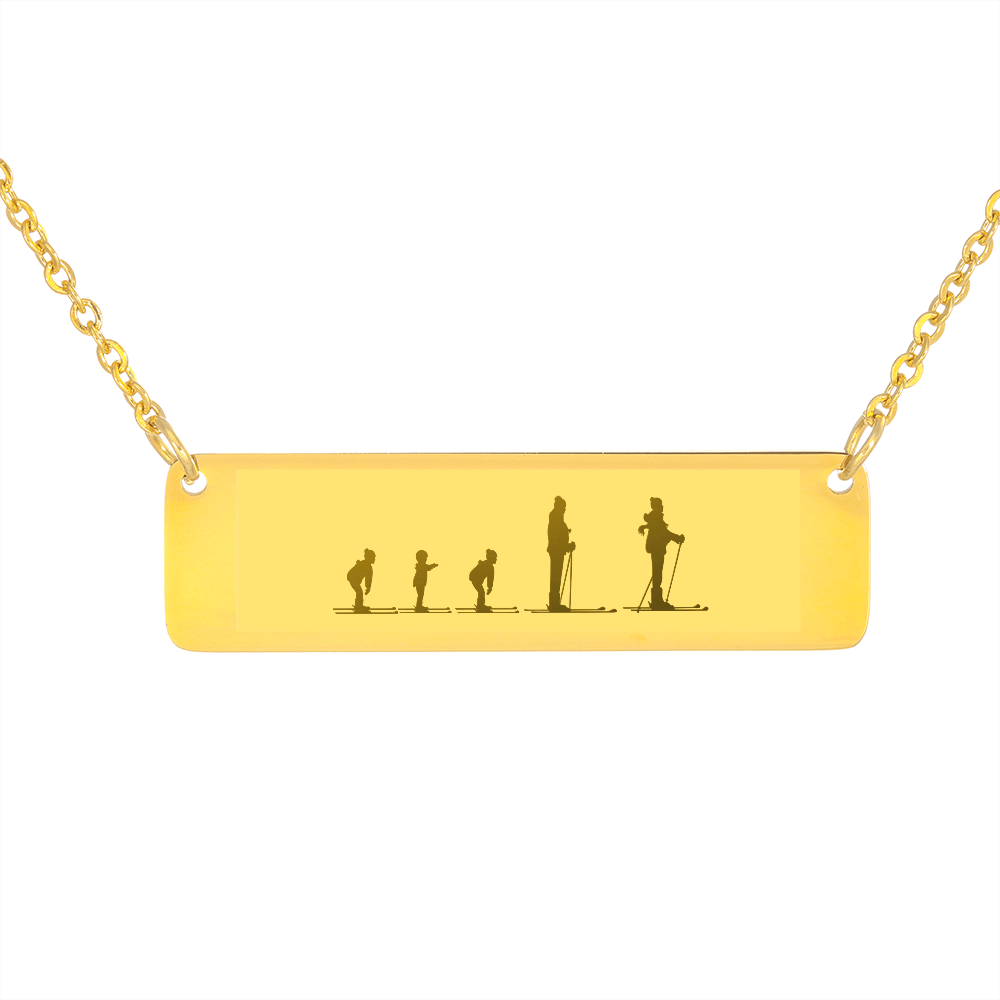 Skiing Family - 1 Mom, 1 Dad, 3 Children | Personalized Bar Pendant Necklace - Powderaddicts