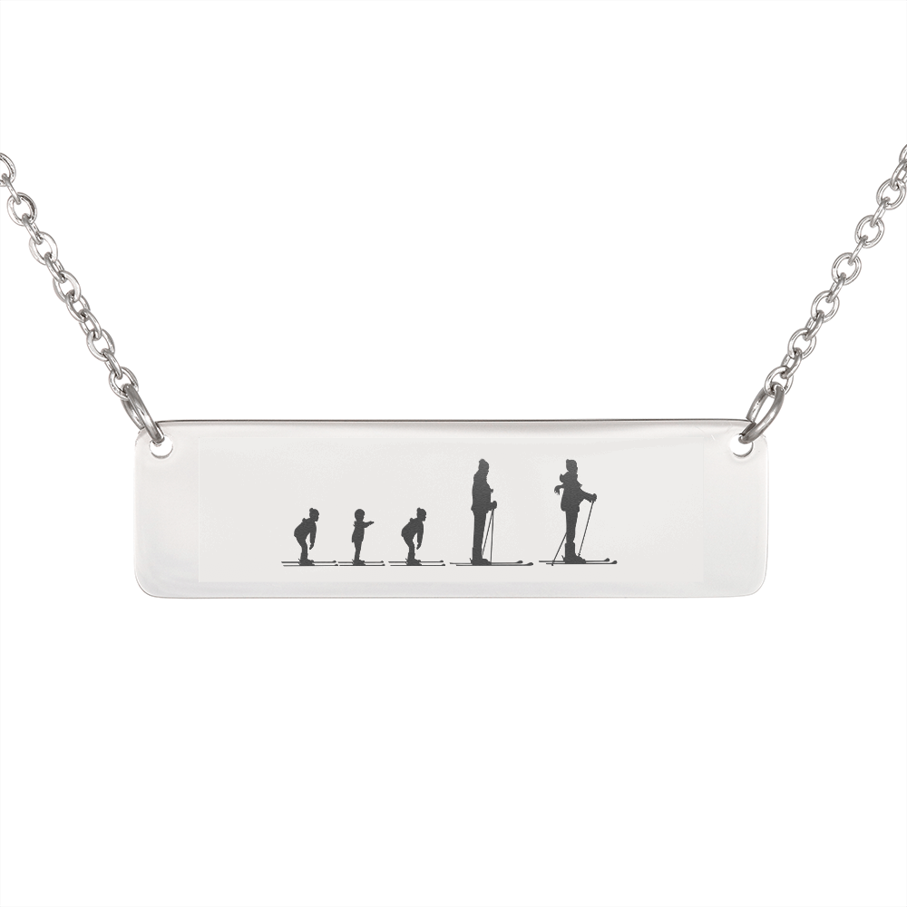 Skiing Family - 1 Mom, 1 Dad, 3 Children | Personalized Bar Pendant Necklace - Powderaddicts