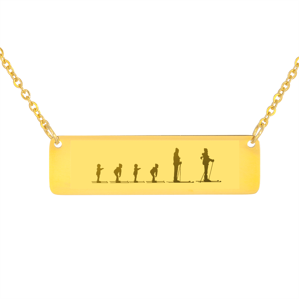 Skiing Family - 1 Mom, 1 Dad, 4 Children | Personalized Bar Pendant Necklace - Powderaddicts