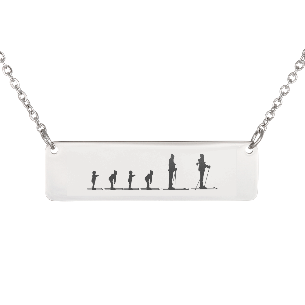 Skiing Family - 1 Mom, 1 Dad, 4 Children | Personalized Bar Pendant Necklace - Powderaddicts