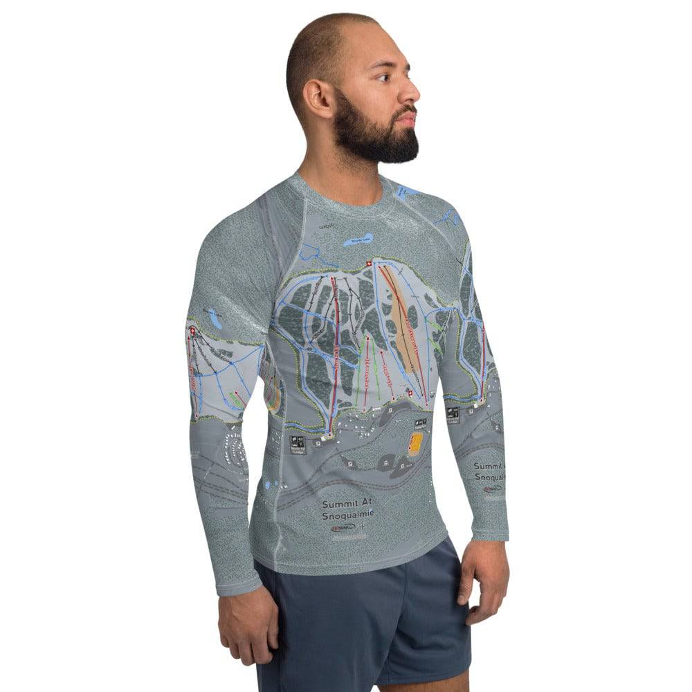 Snoqualmie, Washington Ski Trail Map Men's Base Layer Top - Powderaddicts