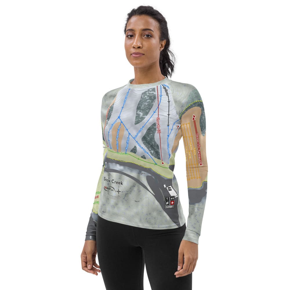 Snow Creek, Missouri Ski Trail Map Women's Base Layer Top - Powderaddicts