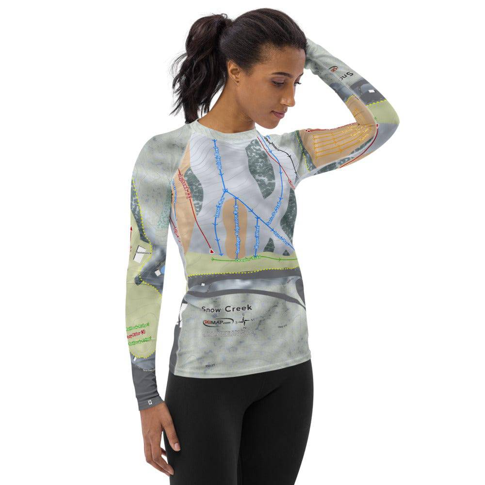 Snow Creek, Missouri Ski Trail Map Women's Base Layer Top - Powderaddicts