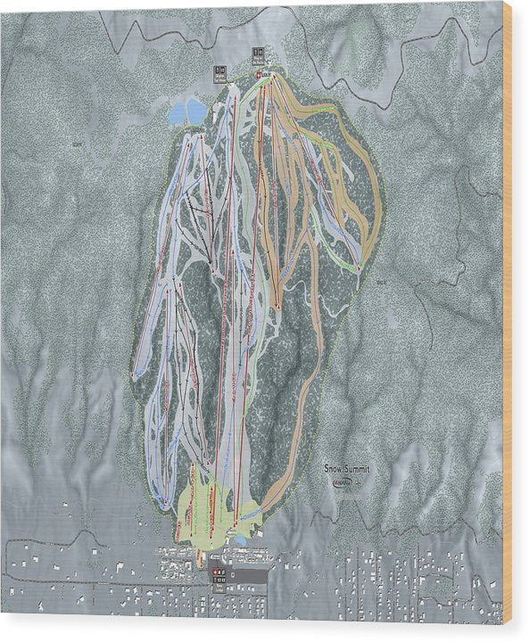 Snow Summit Ski Trail Map - Wood Print - Powderaddicts