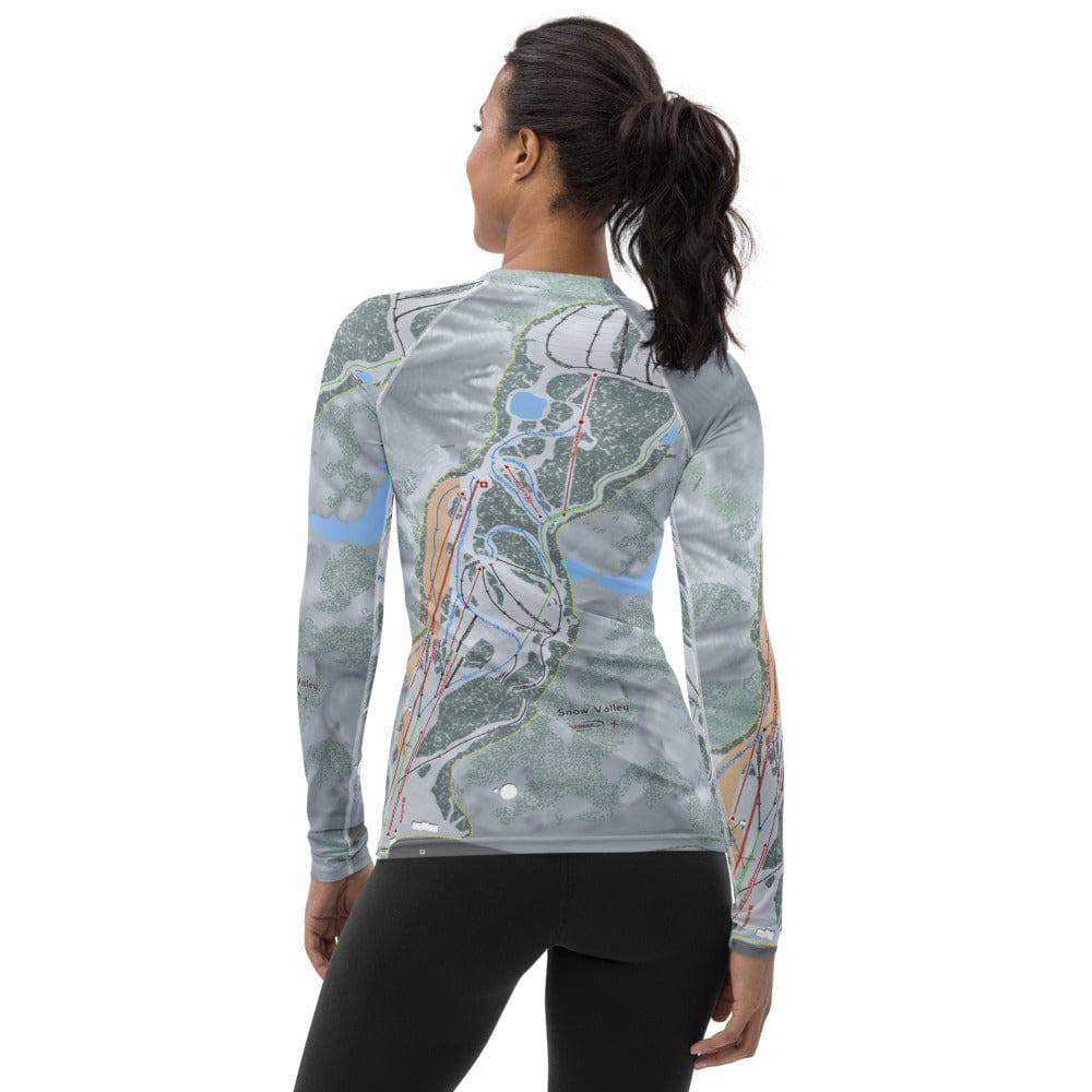 Snow Valley, California Ski Trail Map Women's Base Layer Top - Powderaddicts