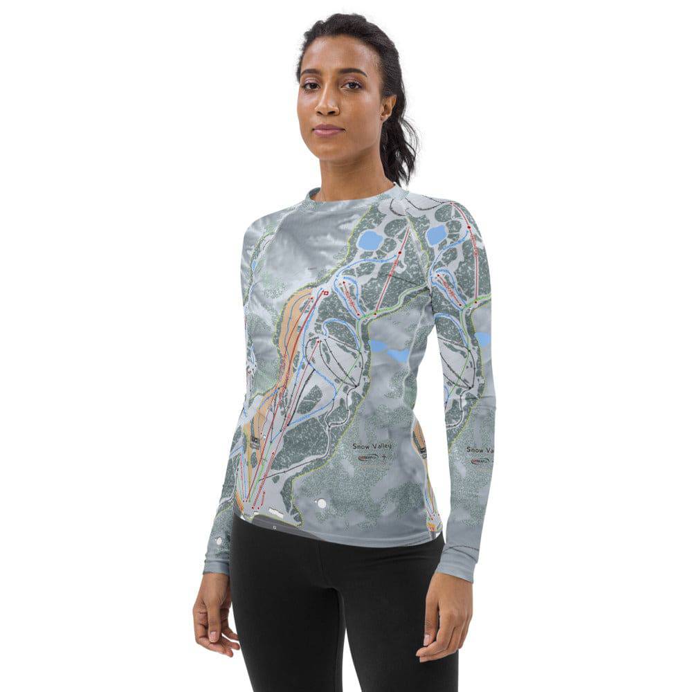 Snow Valley, California Ski Trail Map Women's Base Layer Top - Powderaddicts