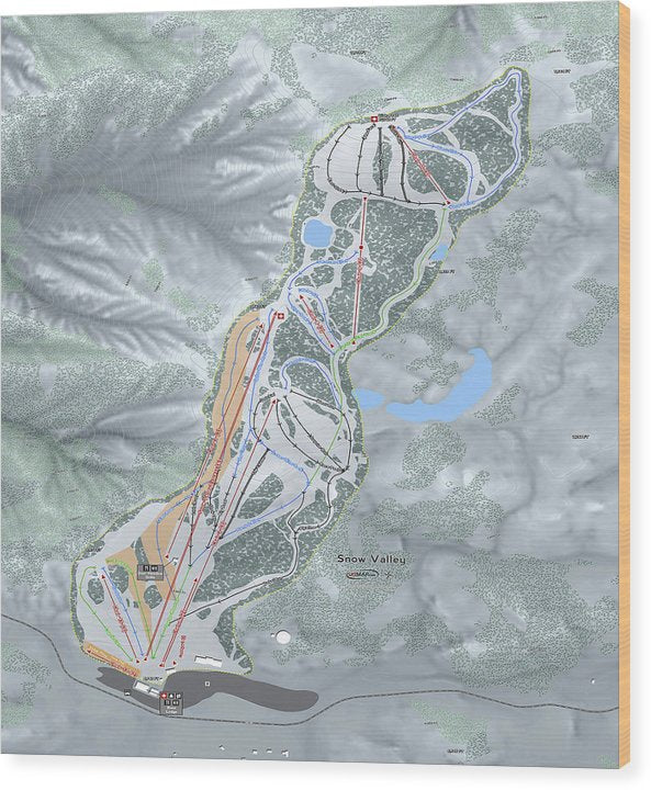 Snow Valley Ski Trail Map - Wood Print - Powderaddicts