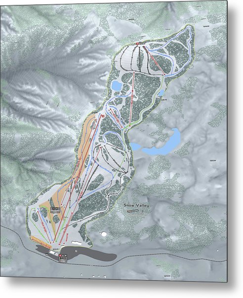 Snow Valley Ski Trail Map - Metal Print - Powderaddicts
