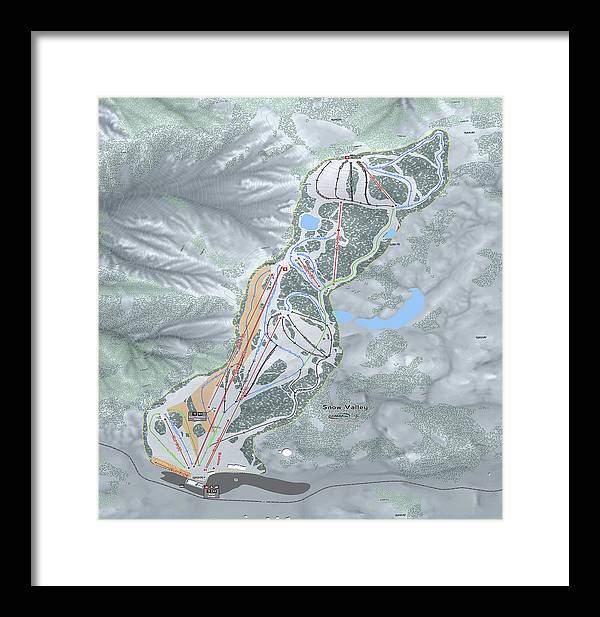 Snow Valley Ski Trail Map - Framed Print - Powderaddicts