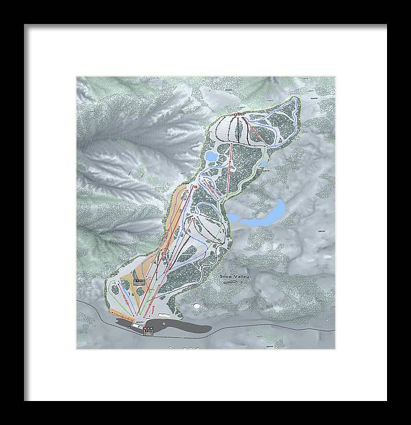Snow Valley Ski Trail Map - Framed Print - Powderaddicts
