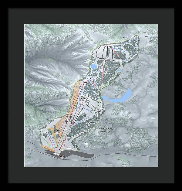 Snow Valley Ski Trail Map - Framed Print - Powderaddicts