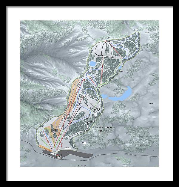 Snow Valley Ski Trail Map - Framed Print - Powderaddicts
