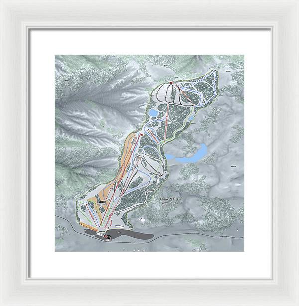 Snow Valley Ski Trail Map - Framed Print - Powderaddicts