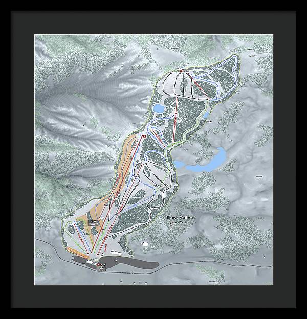 Snow Valley Ski Trail Map - Framed Print - Powderaddicts