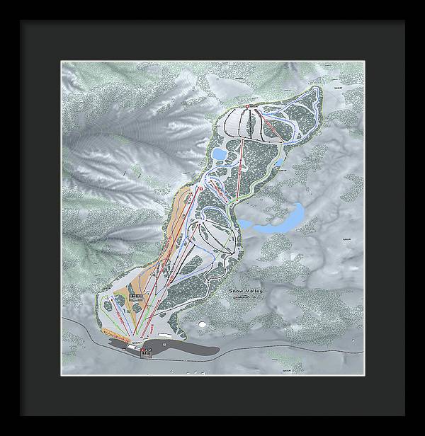 Snow Valley Ski Trail Map - Framed Print - Powderaddicts