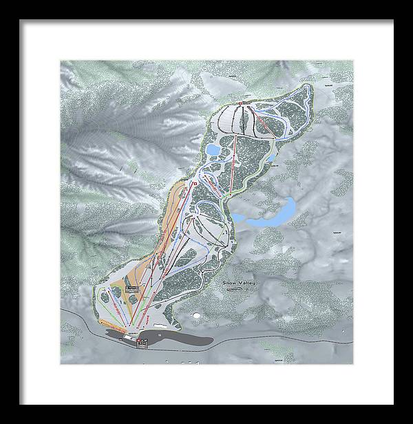Snow Valley Ski Trail Map - Framed Print - Powderaddicts