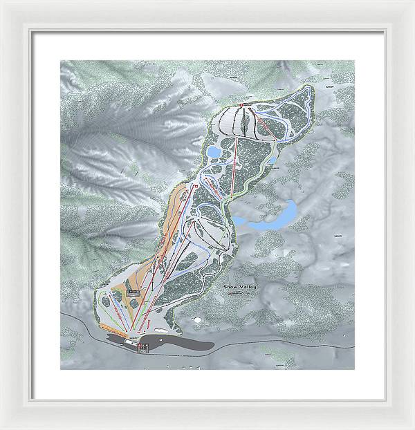Snow Valley Ski Trail Map - Framed Print - Powderaddicts