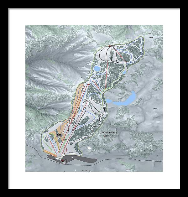 Snow Valley Ski Trail Map - Framed Print - Powderaddicts