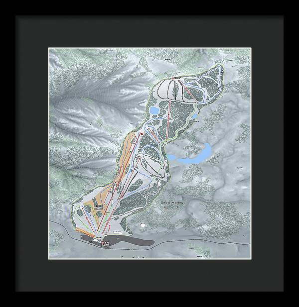 Snow Valley Ski Trail Map - Framed Print - Powderaddicts