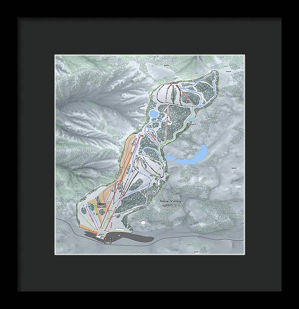 Snow Valley Ski Trail Map - Framed Print - Powderaddicts