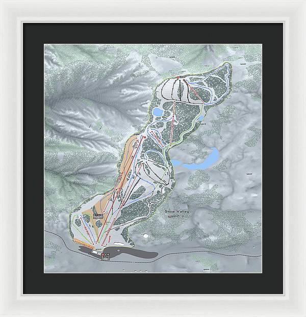 Snow Valley Ski Trail Map - Framed Print - Powderaddicts
