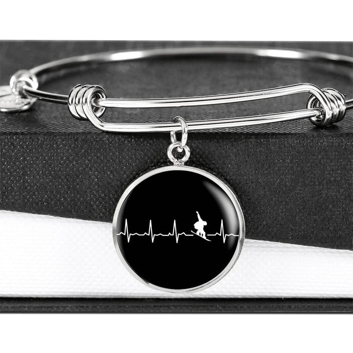 Snowboard Is My Heartbeat Circle Pendant Bangle - Powderaddicts