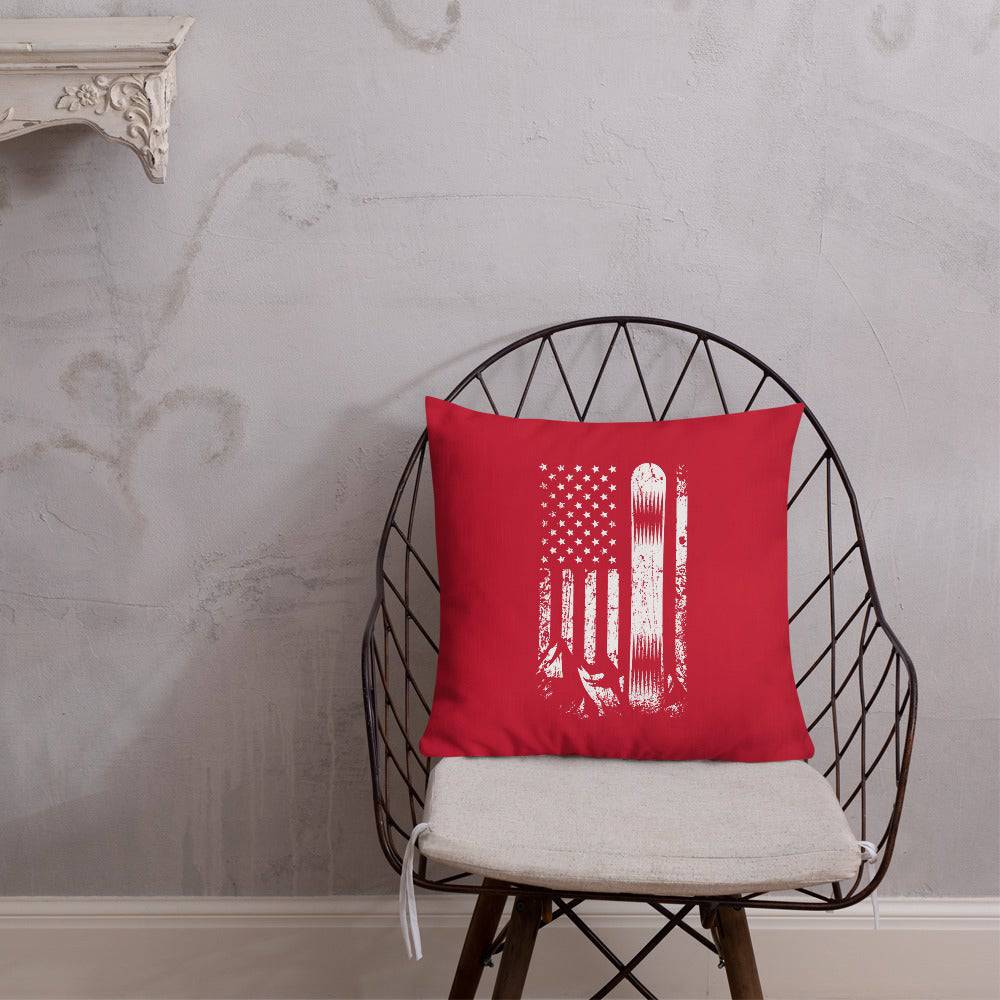 Snowboard USA Flag Red Premium Pillow - Powderaddicts