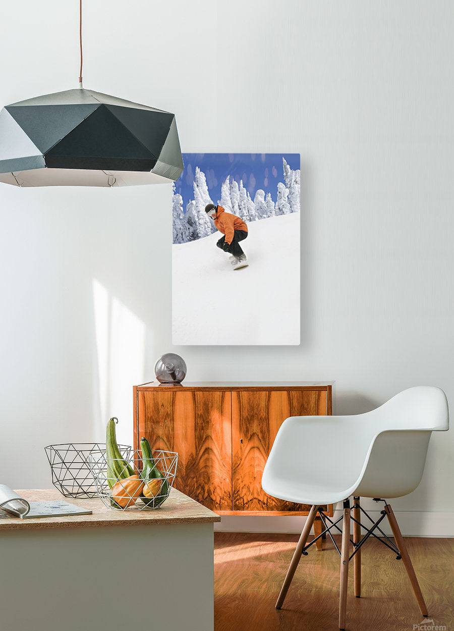 Snowboarder Going Down Snowy Hill - Powderaddicts