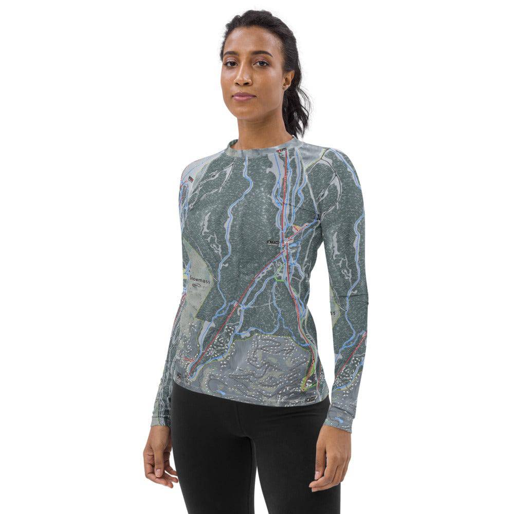 Snowmass, Colorado Ski Trail Map Women's Base Layer Top - Powderaddicts