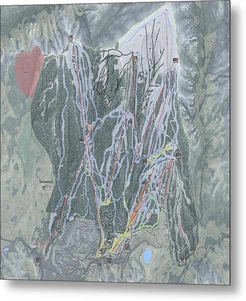 Snowmass Ski Trail Map - Metal Print - Powderaddicts