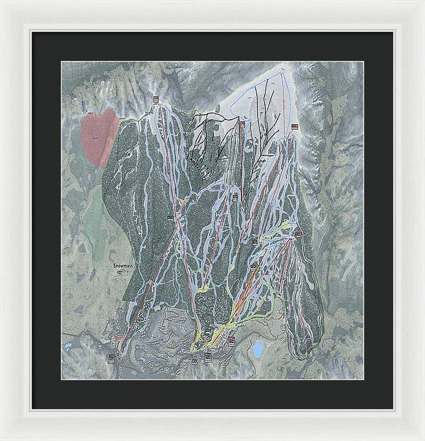 Snowmass Ski Trail Map - Framed Print - Powderaddicts