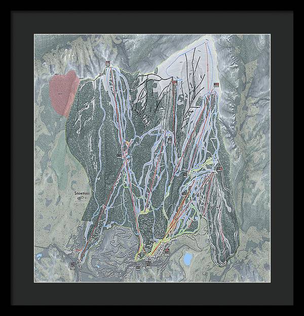 Snowmass Ski Trail Map - Framed Print - Powderaddicts
