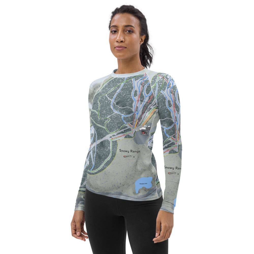 Snowy Range, Wyoming Ski Trail Map Women's Base Layer Top - Powderaddicts