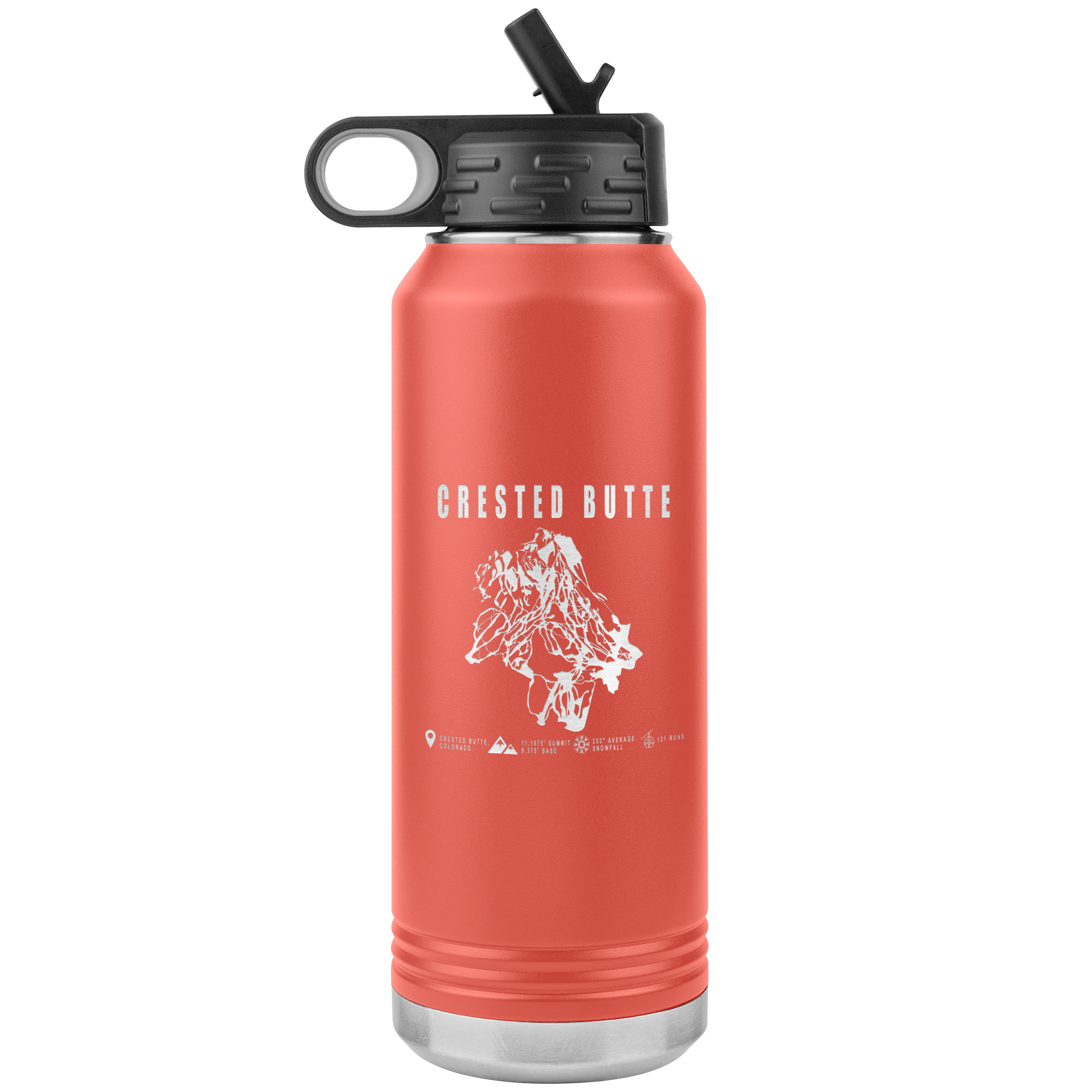 Crested Butte Colorado Ski Trail Map 32oz Water Bottle Tumbler - Powderaddicts