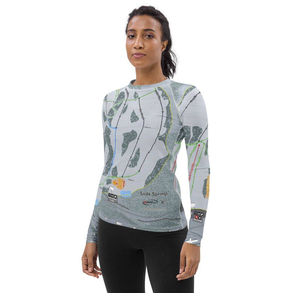 Soda Springs, California Ski Trail Map Women's Base Layer Top - Powderaddicts